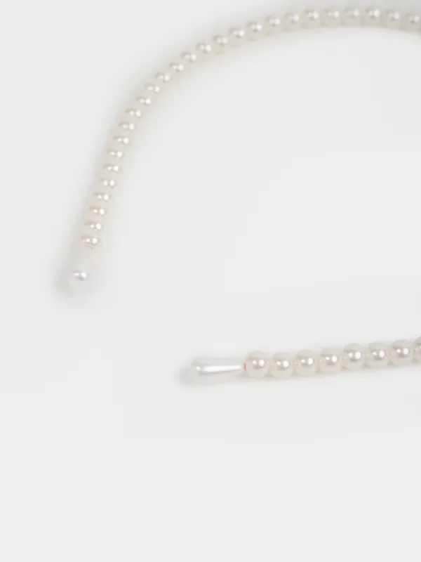 Ободок для волос, 13х14 см, пластик/металл, белый, Бусины, Pearl, image-1