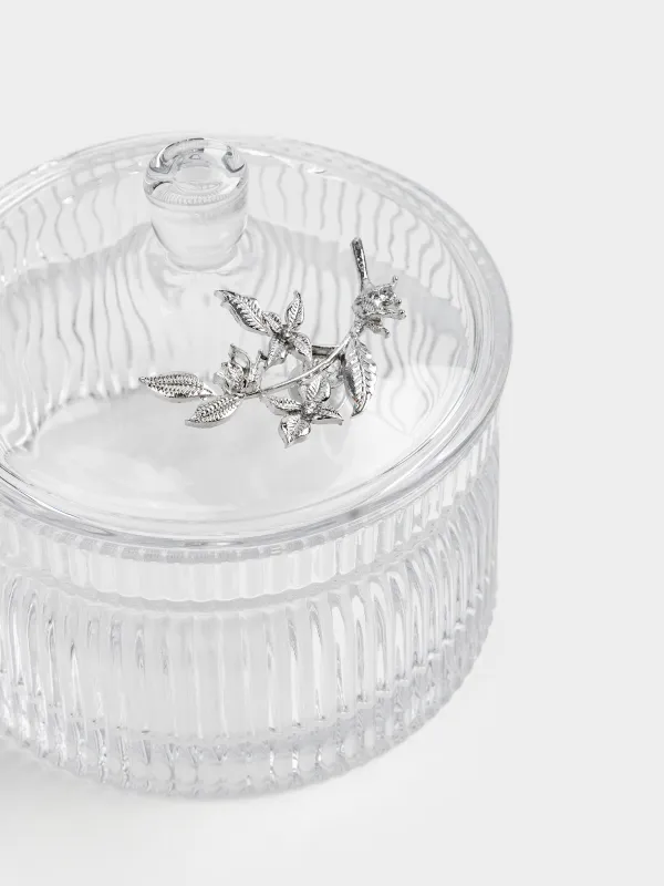 Сақтау ыдысы, 12,5х12 см, 600 мл, шыны Р/металл, Күміс гүлдер, Ribby silver, image-2
