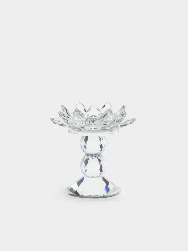 Подсвечник, 13 см, для цилиндрической свечи, на ножке, кристальное стекло, Цветок, Crystal flower, image-0
