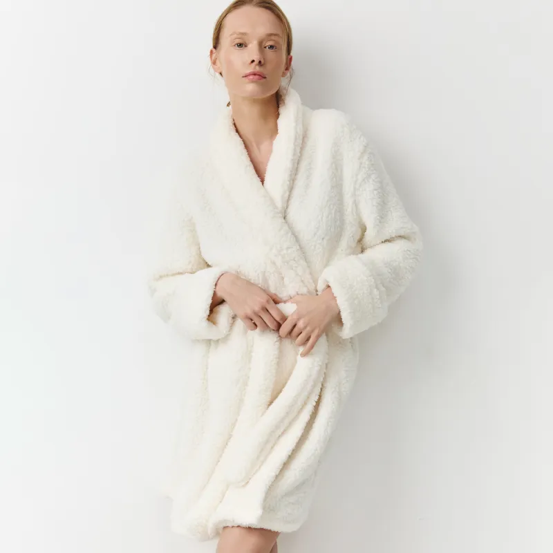 Әйелдер халаты, үйге арналған, ө. L, ұзын жеңді, шерпа, сүт түсті, Lola