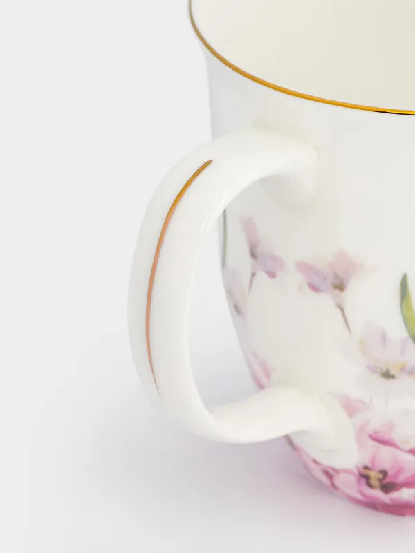 Кружка, 400 мл, фарфор F, белая, с золотистым кантом, Крупный цветок, Bloome, image-3