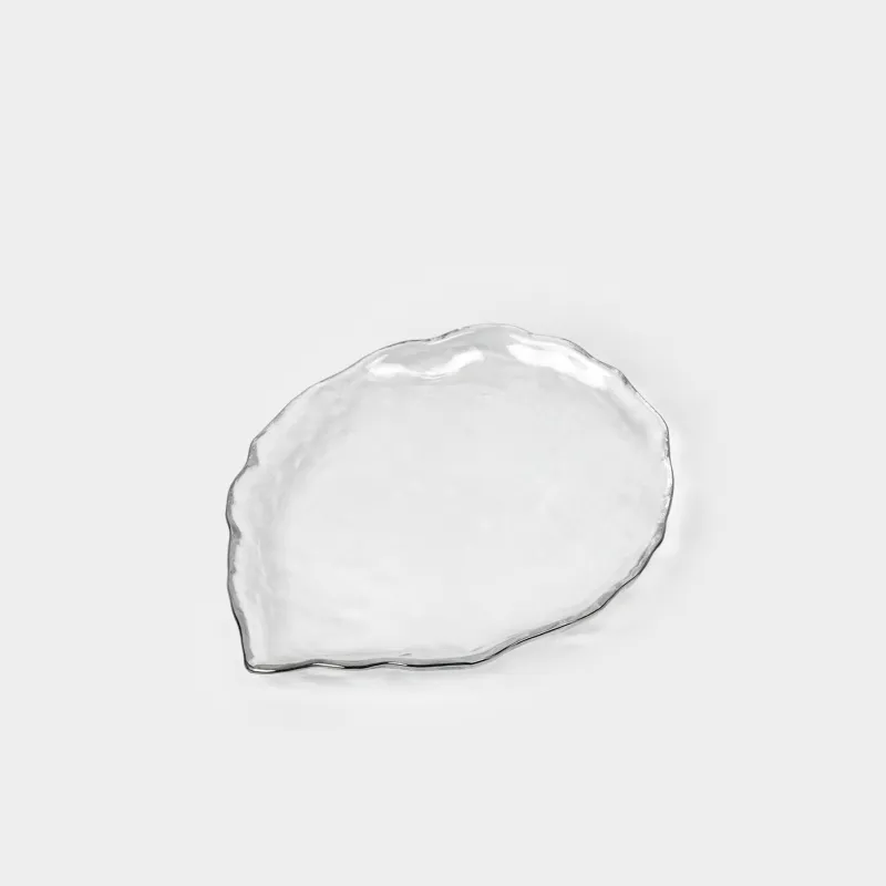 Ыдыс, 27х21х2 см, шыны, күміс жиегі бар, Жапырақша, Nautilus silver