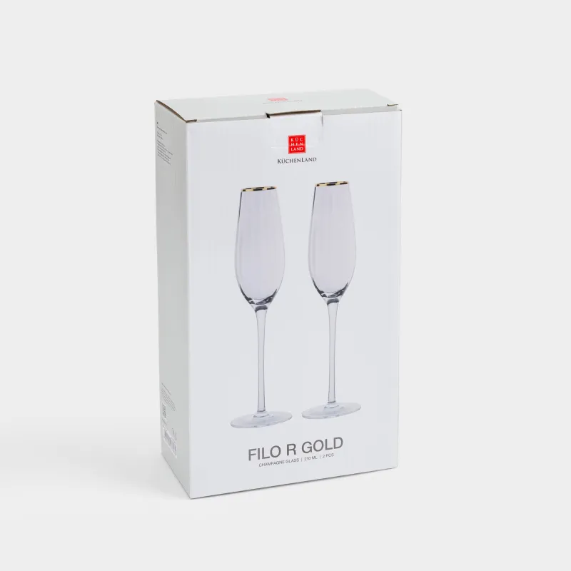 Шампан бокалы, 210 мл, 2 дана, шыны Р, алтын жиегі бар, Filo R gold, image-4