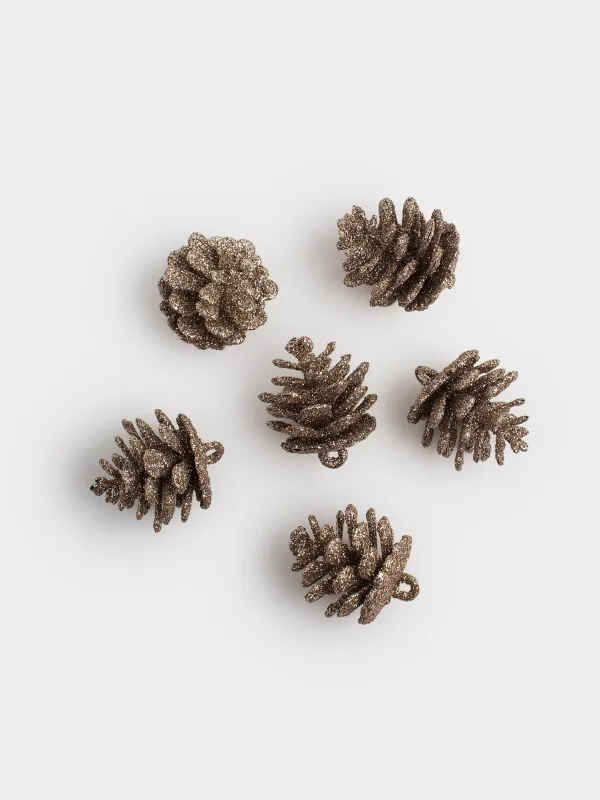 Шырша ойыншығы, 2 см, 6 дана, пластик, жылтырақтары бар, қола, Шырша бүршігі, Pine christmas, image-2