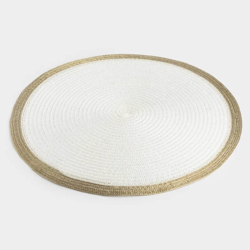 Салфетка под приборы, 38 см, полиэстер, круглая, белая, Золотистая кайма, Rotary rim, image-1