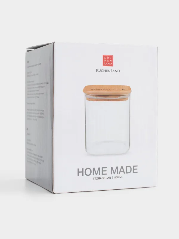 Сусымалы өнімдерге арналған банкіі, 750 мл, шыны/бамбук, шаршы, Home made, image-4