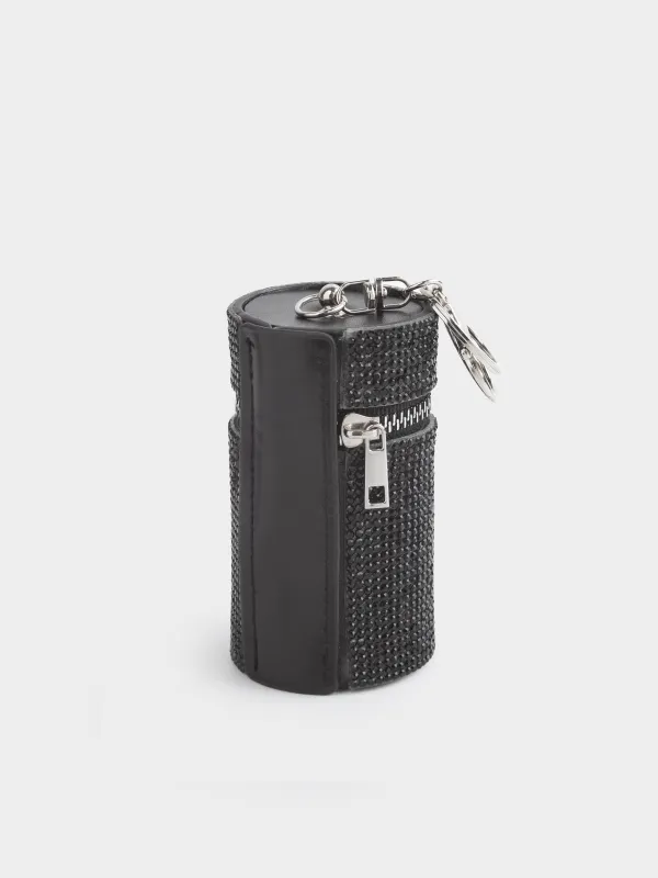 Салпыншақ, 16 см, ұсақ-түйекке арналған бөлімі бар, полиуретан/страздар, қара, Keychain crystal, image-1