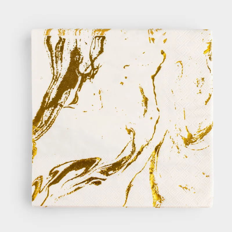 Қағаз майлықтар, 33х33 см, 20 дана, ақ, алтын мәрмәр, Maniera, image-0