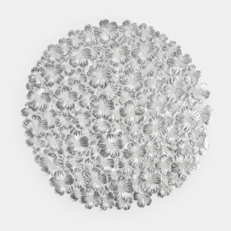 Аспаптарға арналған майлық, 38 см, ПВХ, дөңгелек, күміс, Гүлдер, Azhur Grid