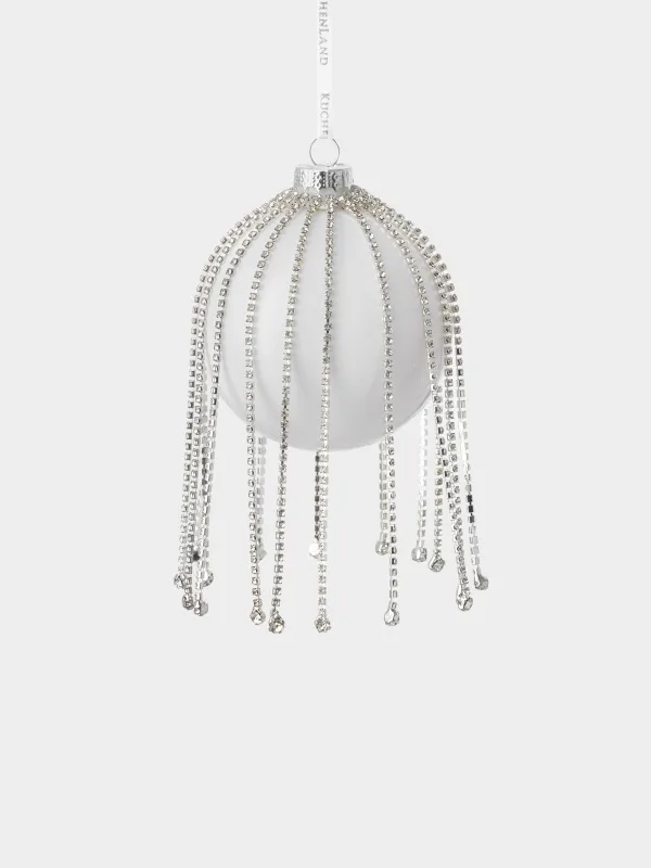 Игрушка елочная, 8 см, стекло, со стразами, белая, Шар с кристаллами, Ball crystal, image-0