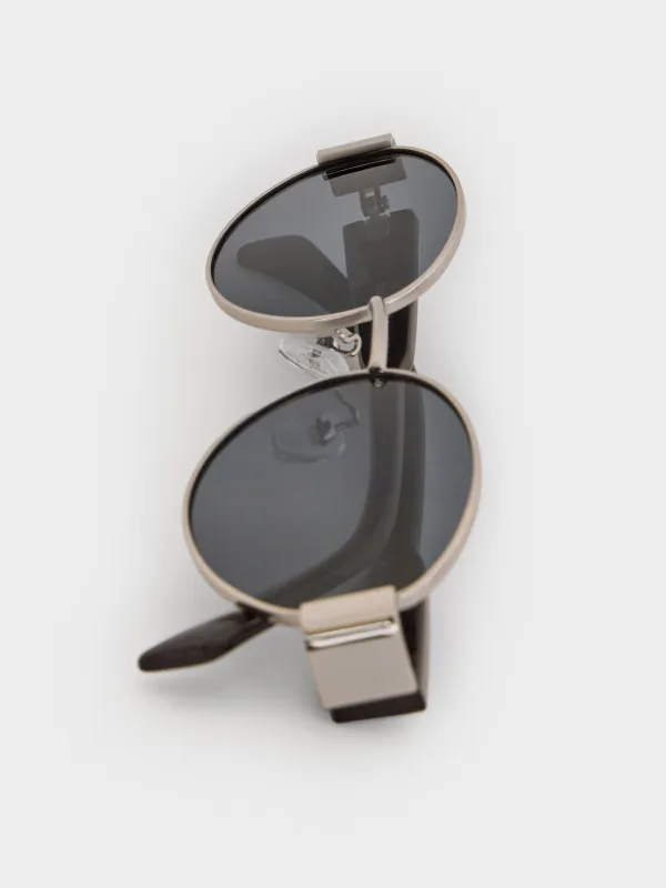 Очки солнцезащитные, металл/пластик, овальные, серебристо-серые, Round, image-2