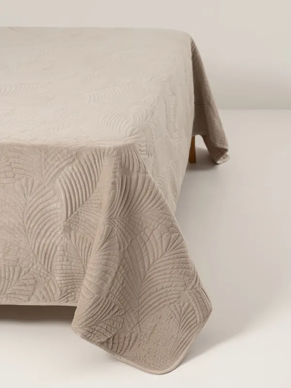 Покрывало, 240х260 см, стеганое, полиэстер, бежево/серое, Пальмовый лист, Stitch velvet, image-4