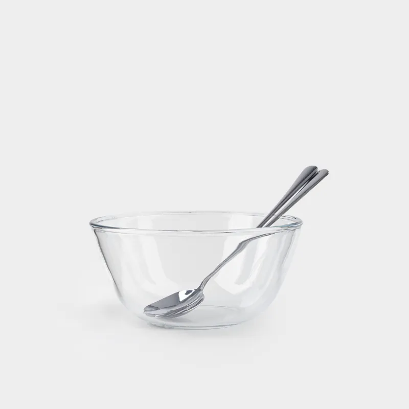 Салат ыдысы, 23 см, 2,7 л, 3 зат, қасық/шанышқымен, шыны Б/болат, Clear