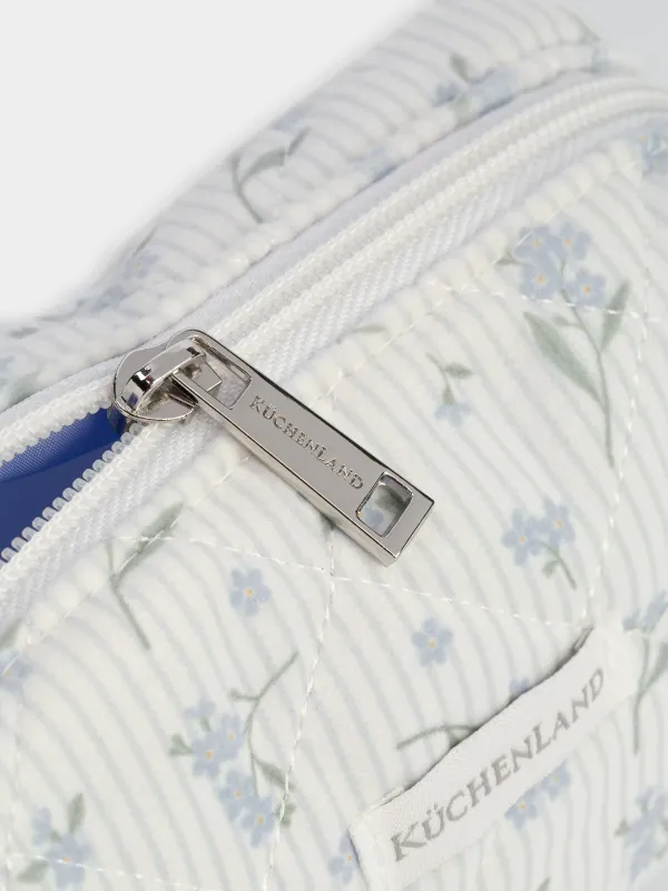 Косметичка, 15x10 см, стеганая, полиэстер, белая, Цветы, Stitch flowers, image-4