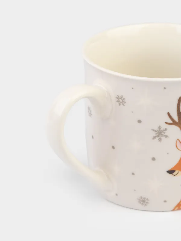 Кружка, 300 мл, 2 шт, фарфор N, молочная/бежевая, Олень/Медведь, Friend forest, image-6