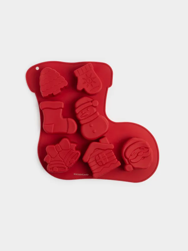 Форма для выпечки кексов, 28х24 см, 7 отд, силикон, красная, Сапожок, Bakery color, image-0