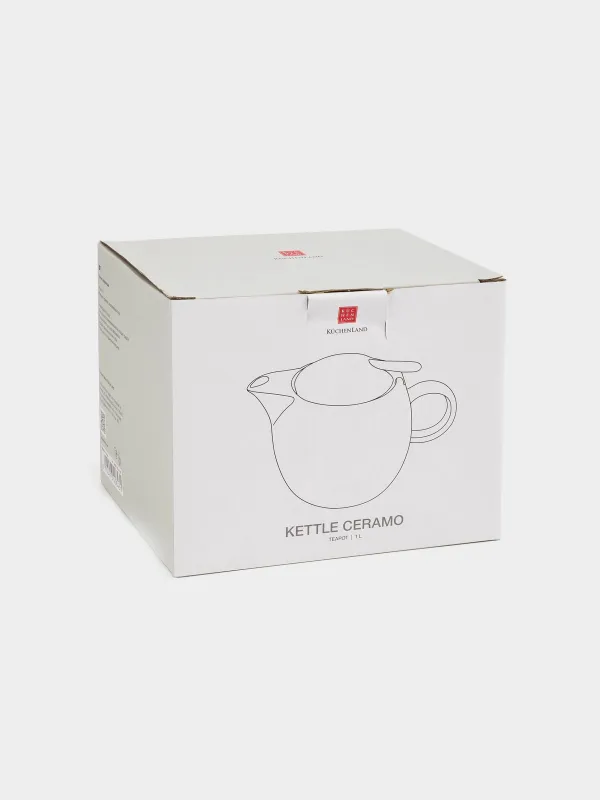 Шайнек, 1 л, керамика/болат, сүт түстес-алтын, Гүл, Kettle ceramo, image-5