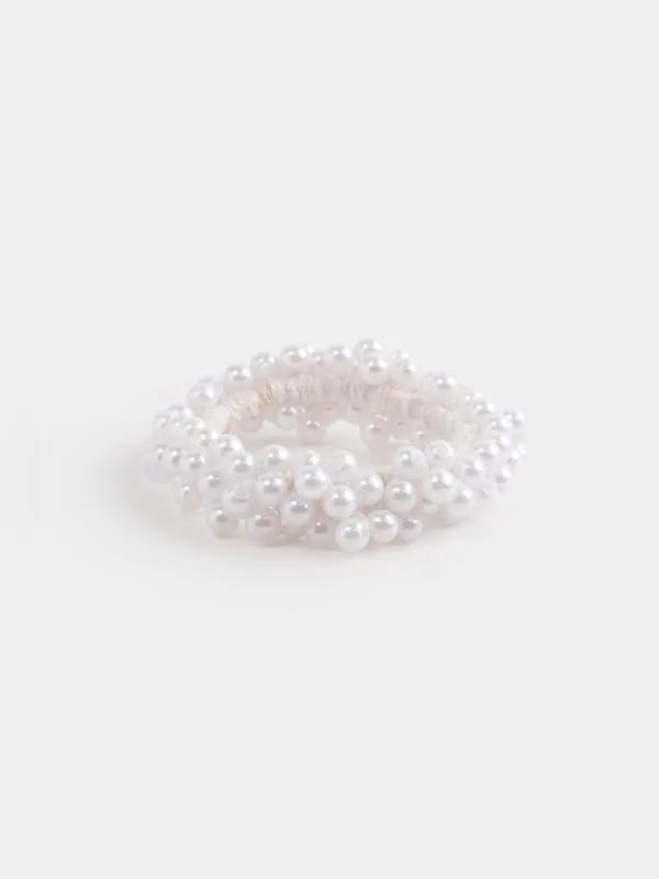 Резинка для волос, 6 см, пластик, белая, Жемчужины, Pearl, image-2