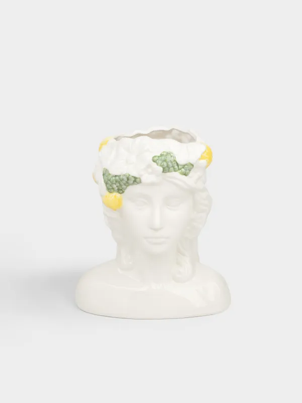 Гүл вазасы, 26 см, сәндік, керамика, сүт түстес, Жемісі мен гүлдері бар қыз, Girls, image-0