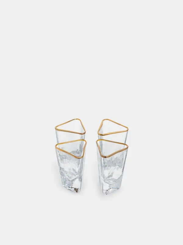 Арақ рөмкелері, 40 мл, 4 дана, шыны, алтын жиек, Triangle Gold, image-0