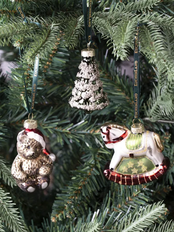 Набор елочных игрушек, 7 см, 3 шт, стекло, с блестками, Новогодние атрибуты, Figure christmas, image-6