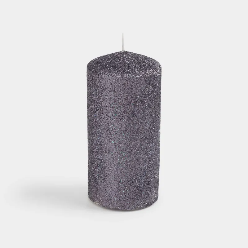 Шам, 9 см, цилиндрлік, жылтырақтары бар, графитті, Sparkly candle, image-1