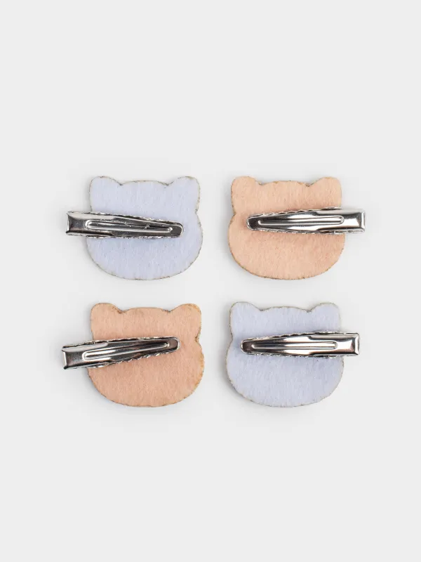 Шаш қыстырғыштар жинағы, 3 см, 4 дана, балаларға арналған, металл, күміс/шампан, Мысық, Cat, image-3