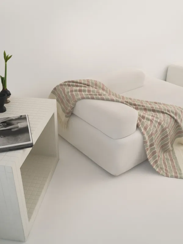 Көрпе, 130x170 см, шашақты, полиэстер/мақта, жасыл-күлгін, жолақты, Tabby, image-3