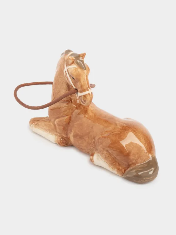 Мүсінше, 6 см, керамика/жасанды былғары, қоңыр, Жылқы, Natural horse, image-3