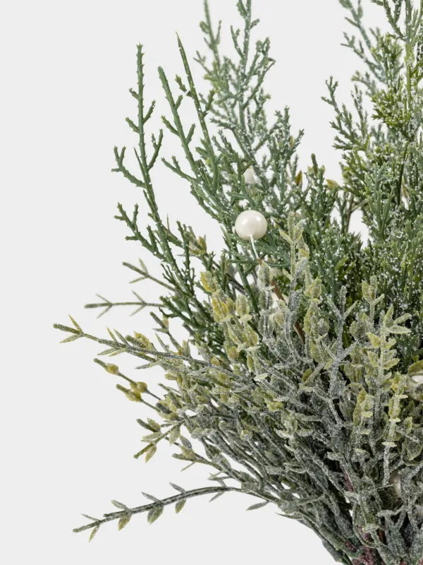 Букет декоративный, 40 см, Хвоя с белым жемчугом, Conifer pearl decor, image-2
