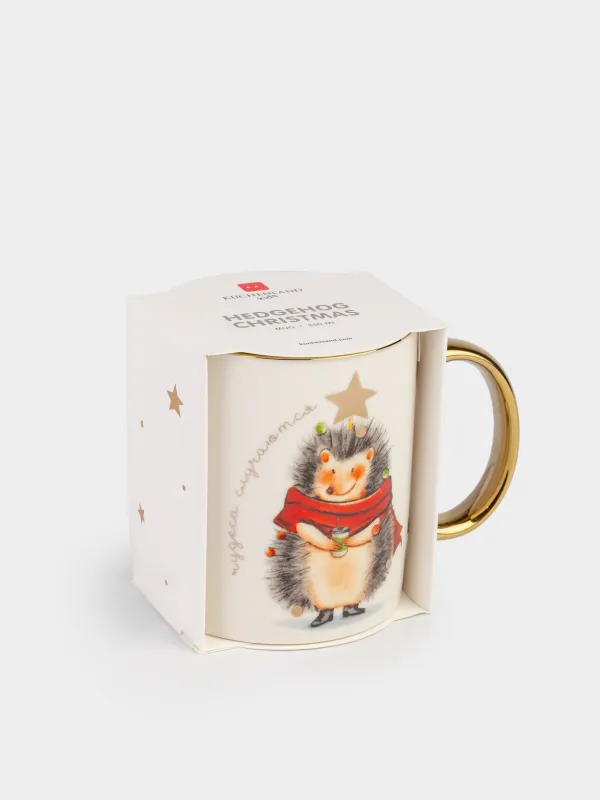 Саптыаяқ, 350 мл, фарфор N, ақ және алтын, Жұлдызы бар кірпі, Hedgehog christmas, image-4