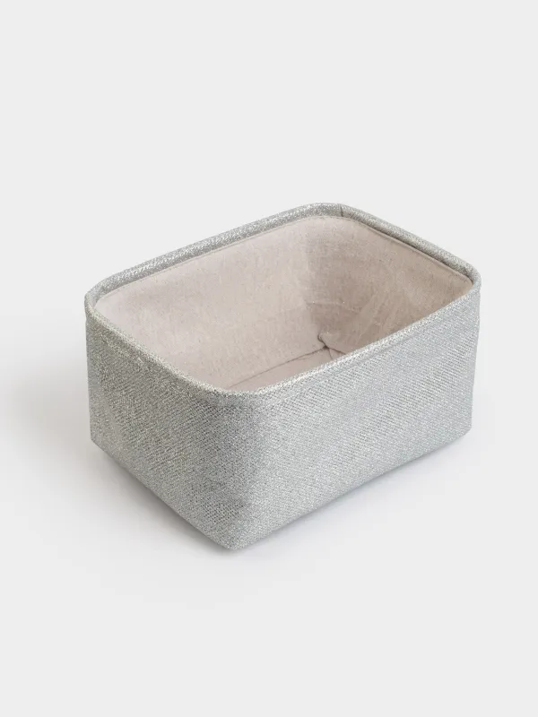 Сақтау себеті, 29x19x12 см, тұтқалары бар, полиэстер, тікбұрыш, күміс, Ideally, image-1