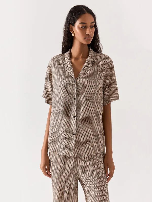 Әйелдер жейдесі, L, қысқа жеңді, вискоза, сарғылт-қоңыр, Геометриялық өрнек, Emri, image-0