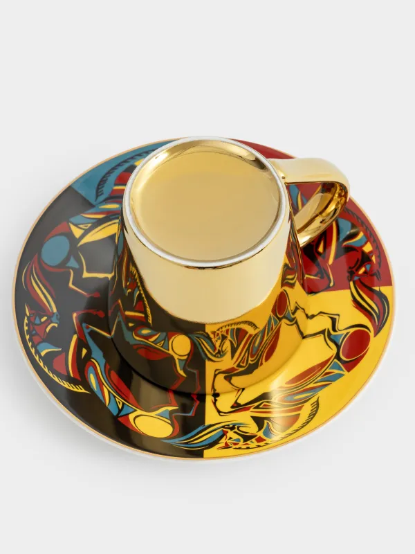 Шай жұбы, 1 адам, 2 зат, 300 мл, фарфор Р, алтын, Жылқы, Horse art, image-3