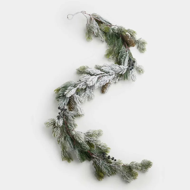 Сәндік гирлянд, 1,3 м, пластмасса/пенопласт, Бұтақтардағы көк жидектер мен шырша бүршіктері, Blue berry, image-1