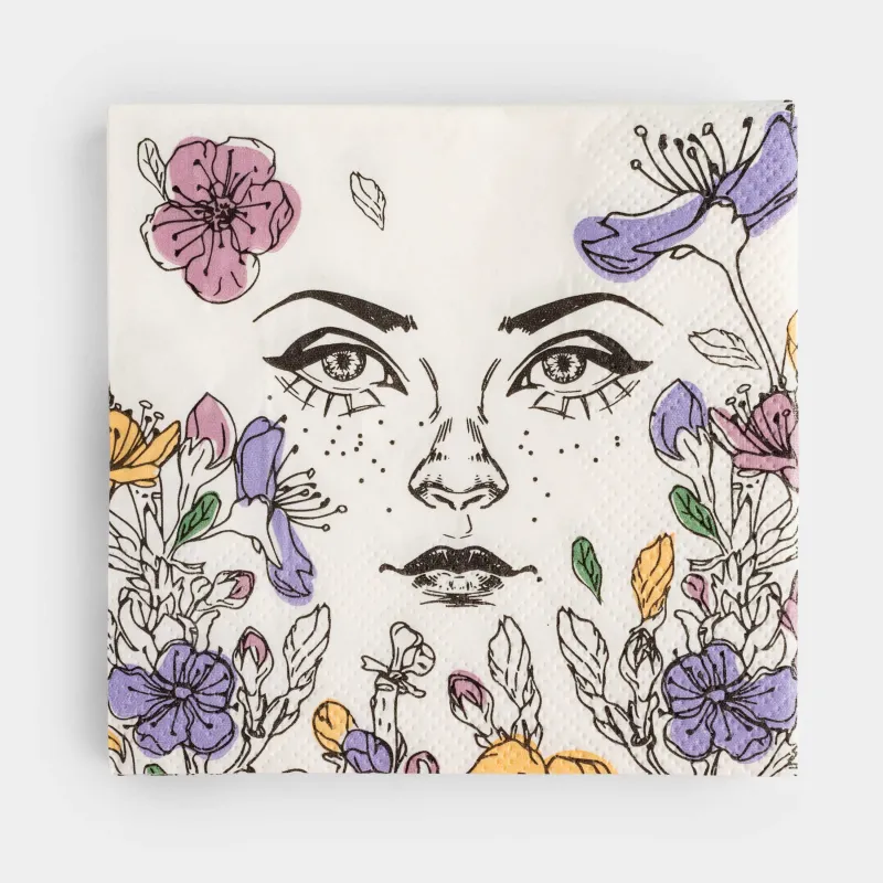 Салфетки бумажные, 21х21 см, 20 шт, квадратные, белые, Лицо в цветах, Girls garden, image-0