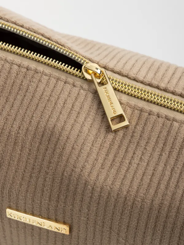 Косметикалық сөмке, 25х18 см, қырлы, барқыт, сарғылт-қоңыр, Moire, image-5