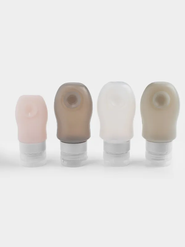 Саяхатқа арналған құтылар жиынтығы, 4 дана, сорғыш шыныаяқта, косметикалық сөмкеде, силикон, Travel color, image-1