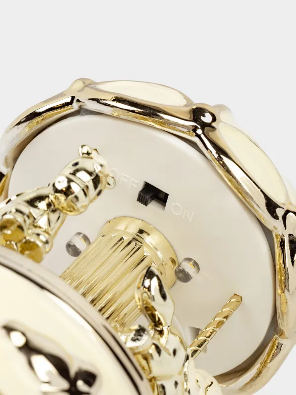 Мүсінше, музыкалық, 16 см, жарықтандырылған, керамика, ақ және алтын түстес, Карусель, Golden style, image-3