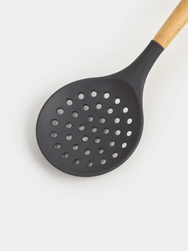 Шумовка, 32 см, силикон/дерево, серая, Weekend, image-2
