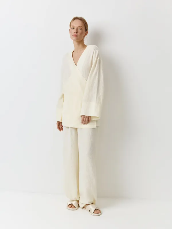 Әйелдер шалбары, үйге арналған, өлшемі L, муслин, сүт түстес, Allison, image-0