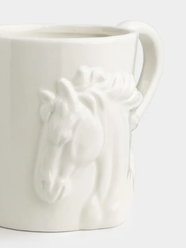Саптыаяқ, 500 мл, керамика, сүт түстес, Жылқы, Horse pattern, image-4