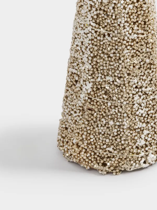 Шырша-конус, 40 см, жарықтандырылған, металл, шампан, Қарлы шырша, Frosty sparks, image-2