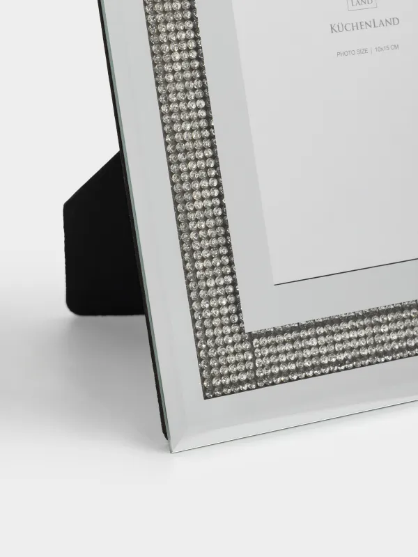 Фоторамка, 18х23 см, стекло, зеркальная, Серебристые кристаллы, Glossy crystal, image-1