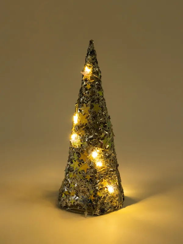 Шырша-конус, 20 см, жарықтандырылған, металл, шампан, Жұлдыздар, Frosty sparks, image-4