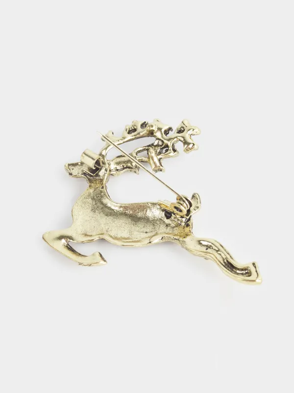 Брошь, 5 см, металл / ринстондар, қола, бұғы, , Jewelry crystal, image-2