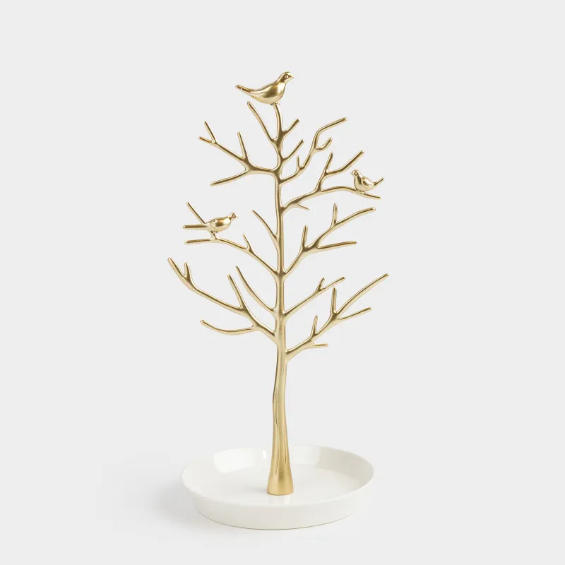 Зергерлік бұйымдар ұстағышы, 30 см, металл, алтын, Құстары бар ағаш, Magic tree