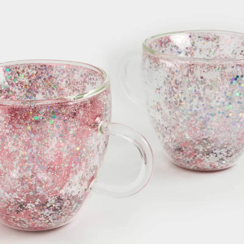 Кружка, 250 мл, 2 шт, стекло Б, с серебристо-розовыми блестками, Сердце, Air sparkly, image-6