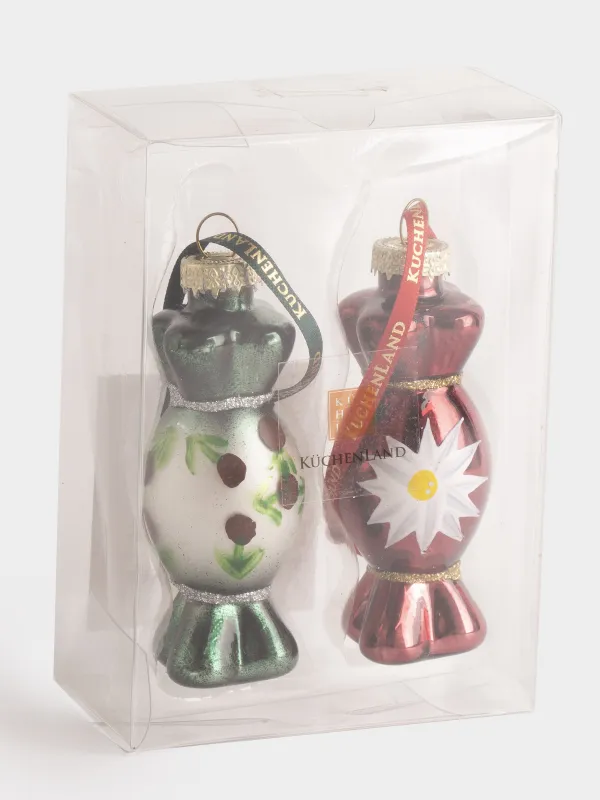 Шырша ойыншықтарының жиынтығы, 6 см, 2 дана, шыны, Кәмпит, Figure christmas, image-4