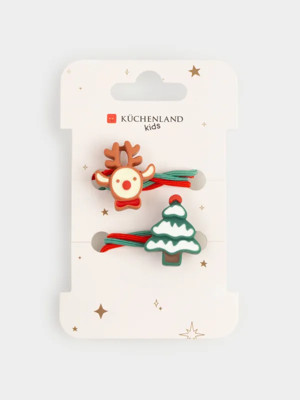 Шашқа арналған резеңкелер жиынтығы, 5 см, 2 дана, балаларға арналған, полиэстер/пластик, шырша және бұғы, шашқа арналған серпімді жолақтар жинағы, Gracile, image-4